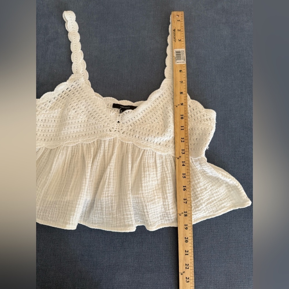 Forever 21 Womens White Crochet Gauze Cropped Tank Top SZ Sm New Cottage Boho - Picture 8 of 8